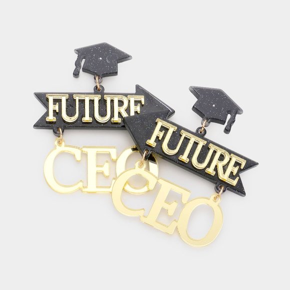 RESIN FUTURE CEO GRADUATION EARRINGS, GRADUATION GIFT JEWELRY - Picture 1 of 1